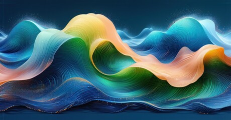 Poster - Abstract waves, vibrant colors, flowing lines. Dynamic composition, digital art, smooth gradients, beautiful texture.