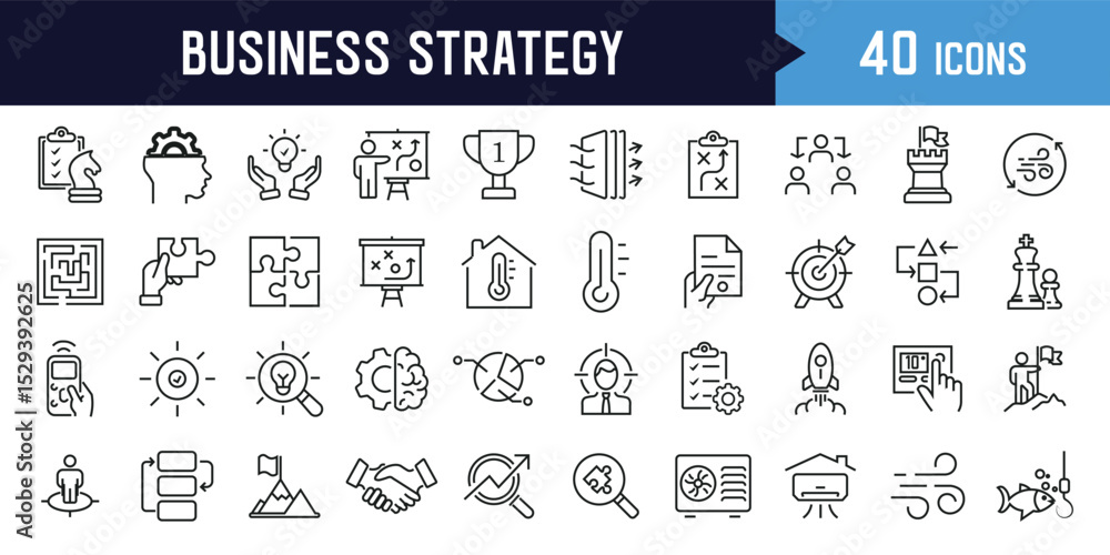 Business strategy set of web icons in line style. A collection of ...