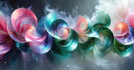 Poster - Abstract swirls, vibrant colors, cosmic dust. Flowing shapes suggest energy, movement, light interplay. Beautiful, dreamy composition.