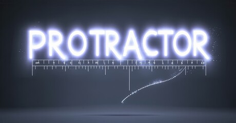 Poster - Glowing protractor illustration over dark background. Features degree markings, curved line, simple design. Educational tool presentation.