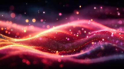 Wall Mural - abstract glowing wave of red and pink particles creating a dynamic, futuristic digital landscape wit