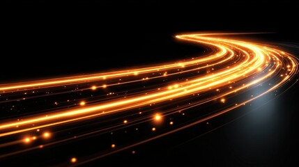 Wall Mural - bright orange light trails curve smoothly against a dark background, creating a dynamic, futuristic 