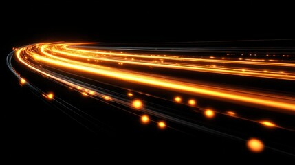 Wall Mural - bright orange light trails curve sharply against a black background, creating a dynamic and abstract