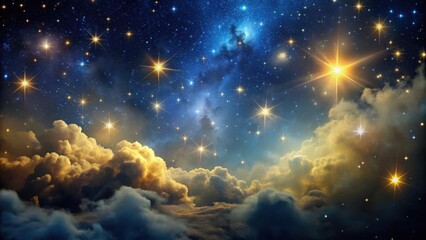 Wall Mural - Dark celestial background with numerous stars and a wispy golden cloud, atmospheric phenomenon, astronomical wonder