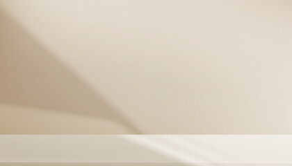 Aufkleber - Background Beige Wall Studio Room and White Light,Shadow on Podium Stage for Product,Autumn Brown Backdrop.Fall Season scene banner with sunlight on floor texture,Interior Kitchen with blur gradient