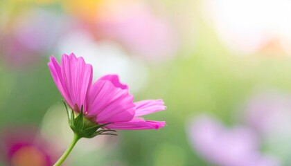 Wall Mural - Pink cosmos flower, close-up. Soft, blurred background with pastel colors and bright light