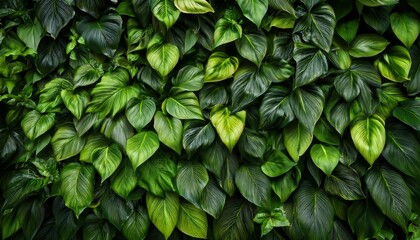 lush green foliage wall creating a vibrant natural backdrop perfect for botanical themes capturing the essence of spring with fresh leaves and organic textures