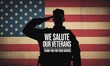 © Eni - Saluting soldier silhouette against american flag patriotism military veterans