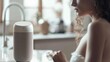 © PhotoMax - Futuristic kitchen with ai home assistant  woman using voice command in modern smart atmosphere