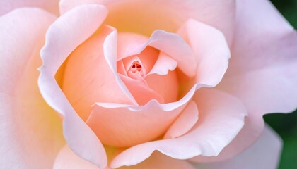 Wall Mural - Macro shot of a delicate, light pink rose with tightly curled petals in its center