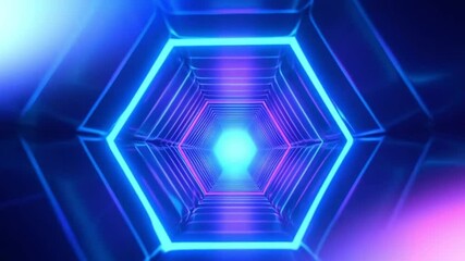 Wall Mural - Shuttling through a sci-fi neon glow hexagonal tunnel.