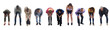 © Curto - front view of group of people leaning forward and looking at the ground on a white background