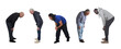 © Curto - side view of group of men leaning forward and looking at the ground on a white background
