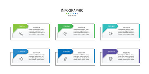 Poster - Infographic elements design template, business concept with 6 steps or options, can be used for workflow layout, diagram, annual report, web design.Creative banner, label vector.