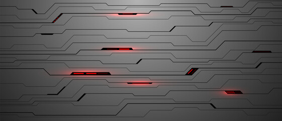 Wall Mural - abstract metal black line circuit red light power energy technology futuristic style geometric desig