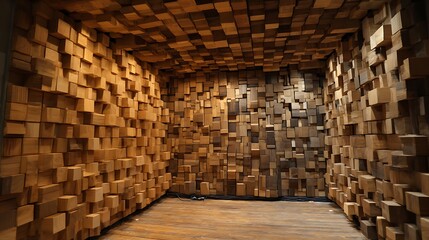Aufkleber - Acoustic studio wall from wooden blocks