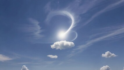 Wall Mural - against a clear blue sky, there are arc - shaped, ribbon - like cirrus clouds near the sun, with flu