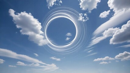 Wall Mural - with a blue sky as the background, a circular structure composed of white linear clouds in the cente