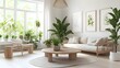 © Bankjongkook - Cozy Natural Living Room with Wooden Furniture and Indoor Plants