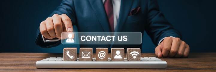A person selecting a contact us option on a digital interface.