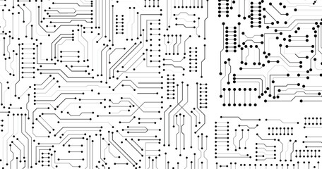 Wall Mural - isolated black and white circuit in detailed technology background. printed board background. vector