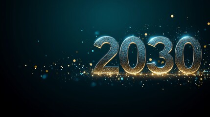Wall Mural - 2030 new year. sparkling silver number text on emerald green abstract glitter defocused background