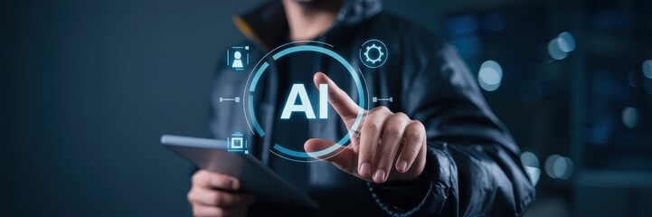Person interacting with a digital interface displaying artificial intelligence.
