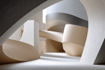 Poster - Abstract Architectural Forms in Beige and White, Representing Innovation and Modern Design for Real Estate Marketing and Interior Design Projects : Generative AI