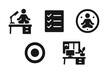 © Александр Михайлюк - Peaceful Focus Icons. Solid style icons of peaceful focus zones: balanced workspace icon, calm task list, focused session badge,