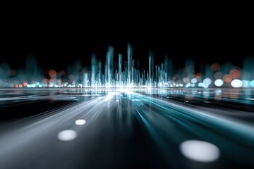 Aufkleber - Abstract Cityscape at Night With Light Streaks, Illustrating Technological Advancement and Infrastructure Investment : Generative AI