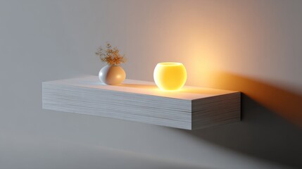 Aufkleber - Glowing Orb and Vase on Modern Shelf, Symbolizing Serenity and Interior Design Inspiration for Home Decor and Contemplative Spaces : Generative AI
