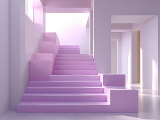 Aufkleber - Minimalist Pink Staircase in Bright Hallway, Symbolizing Career Progression and Architectural Innovation, Ideal for Real Estate Marketing and Interior Design Campaigns : Generative AI