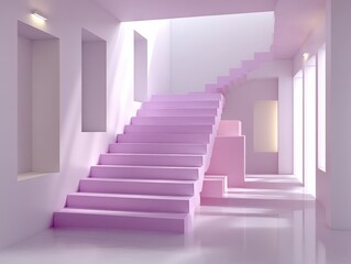 Aufkleber - Minimalist Pink Staircase Ascending in Bright Interior, Symbolizing Ambition and Career Advancement, With Room for Growth and New Opportunities : Generative AI