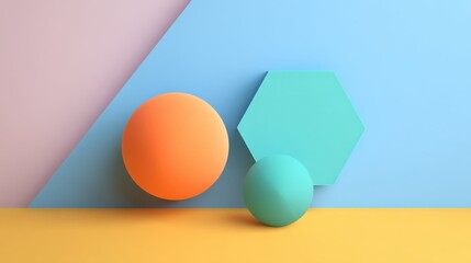Poster - Geometric Shapes in Pastel Colors, Creating a Modern Backdrop for Product Presentation and Creative Marketing Campaigns : Generative AI