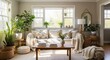 © Tida - Serene Living Room Sanctuary 2025-05-25 - Tranquil living space, sunlight, plants, cozy textiles, and natural elements create a peaceful atmosphere. Symbolizing calm, nature, comfort, warmth