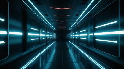 Wall Mural - futuristic sci-fi corridor with neon lights and abstract geometric pattern
