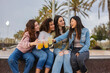 © PintoArt - Four young women toasting with juice in a skate park