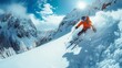 © Pinklife - An exhilarating image of a skier in bright gear speeding down a snow-covered slope, capturing the thrill of winter sports and the beauty of nature.