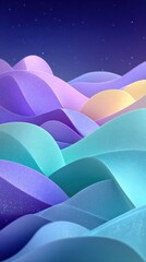 Wall Mural - abstract pastel landscape with wavy hills and starry night sky dreamy background with soft gradients