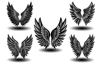 angel black wings vector set featuring vintage distressed feather design. suitable for tattoo art, g