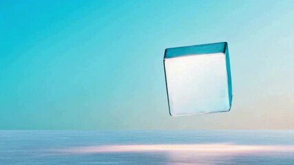 Aufkleber - Floating Ice Cube: A captivating image of a pristine ice cube, seemingly suspended in mid-air, with a stunning gradient background of cool, refreshing blues and turquoises.