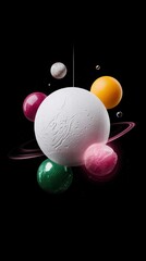 whimsical colorful planets in space, 3d render