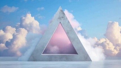 Aufkleber - Geometric Serenity: A minimalist triangular structure poised amidst a serene cloudscape, reflecting a sense of balance and harmony, a stunning representation of abstract design.