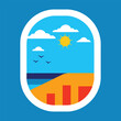 © AIGen Studio - Airplane window view of beach destination with sun clouds and birds illustration
