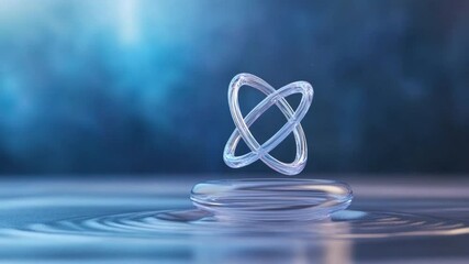 Poster - Abstract Orbital Harmony: A luminous, intertwined geometric shape hovers gracefully above a tranquil surface. The ethereal artwork in a scene of calm beauty evokes a sense of balance, infinity.