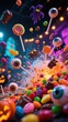 © Oleksandr - A vibrant and spooky Halloween candy explosion featuring lollipops, chocolate, and gumballs, all in mid-air with a whimsical, colorful, and festive ambiance .