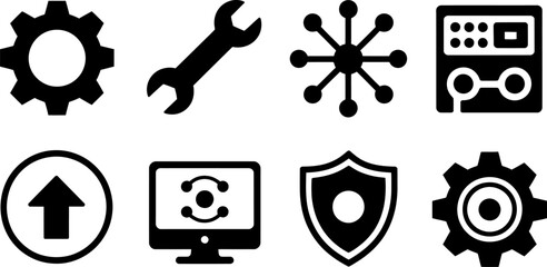 Vector icons for settings maintenance security networking and technology applications and web development editable stock vector illustration