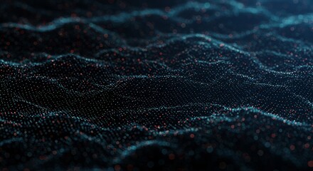 Abstract Background of Waving Digital Data with Blue Light and Particles