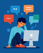 © Justlight - A victim of cyberbullying sits alone in front of their computer scrolling through a neverending feed of hatefilled comments.. Vector illustration