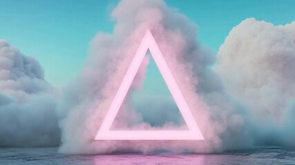 Aufkleber - Mystical Triangle in the Clouds: A surreal image features a glowing pink triangle suspended amidst fluffy clouds, creating a dreamy and imaginative atmosphere.